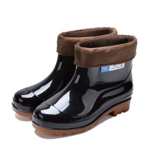 Bottes de pluie courtes pour hommes, noires, doublées de polaire, semelle épaisse, pour la cuisine, la lessive, le travail, la sécurité, utilisation automne-hiver - Product Image 4