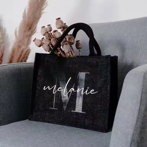 ถุงผ้าปอกระเจาช้อปปิ้งเป็นมิตรต่อสิ่งแวดล้อมกระเป๋าถือแบบพกพาส่วนบุคคลกระเป๋าของขวัญสีดำกันน้ำสำหรับโปรโมชั่น - Product Image 3