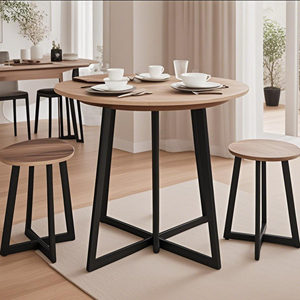 Mesa de Comedor Redonda de Madera de Fabricación Profesional, Juego de Mesa de Comedor de Madera que Ahorra Espacio para 4 Personas - Product Image 1