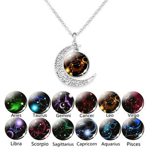 Collares Unisex de Plata de Ley con Diseño de Signos del Zodiaco, Joyería, Regalos de Cumpleaños, Astrología, 12 Signos del Horóscopo, <span class=keywords><strong>Luna</strong></span> Creciente Luminosa de Galaxia - Product Image 1