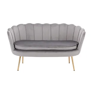 Oem/Odm Nordic Stijl 2-zits Gouden Benen Comfortabele Accent Fluwelen Shell Sofa