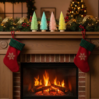 SANWEI Ornements de table d'hiver, artisanat, mini sapin de Noël artificiel pastel, arbres en sisal à brosse à bouteille avec base en bois