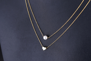 Nouveau <span class=keywords><strong>Collier</strong></span> Simple Cœur d'Amour en Argent Sterling avec Double Rang de <span class=keywords><strong>Perles</strong></span> S925 - Product Image 4