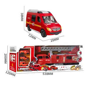 Huiye Die-cast acil yangın kurtarma araç taşıma araba oyuncak seti alaşım Metal itfaiye kamyonu oyuncak seti