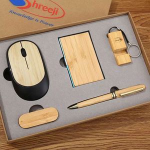 Bamboo Business Card Holder Keychain Refined Wood Grain Design Corporate Event Souvenir for Holiday Mouse <b>Gift</b> <b>Box</b> Promotion - Product Image 1