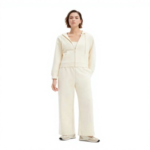 Ensemble de survêtement marron sur mesure pour femme, sweat-shirt oversize et pantalon large, ensemble de survêtement ivoire sur mesure pour femme, sweat à capuche zippé et pantalon large - Product Image 1