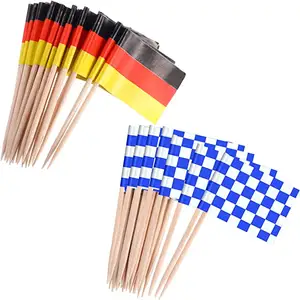 Oktoberfest Cocktail Tusuk Gigi Kayu Bendera Jerman Bendera Cupcake Toppers untuk Oktoberfest Dekorasi Kue Pesta