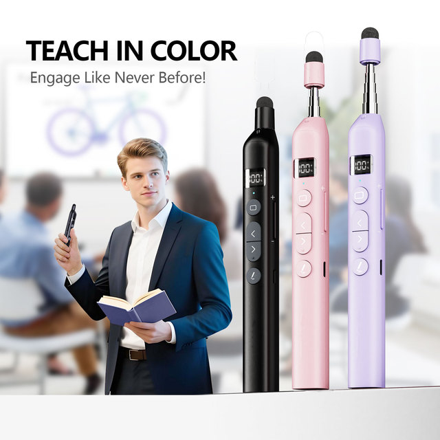 Custom Logo 100m Powerpoint Remote Control USB-C Rechargeable ABS+PC Presentation Clicker with Actual Battery Level Display