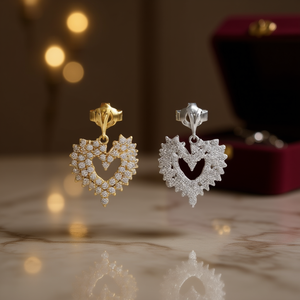 Elegantes Pendientes de Diamantes con Corte de Corazón, Oro Blanco Sólido de 18K, Joyería Fina de Estilo Romántico para Mujer, para Boda - Product Image 2