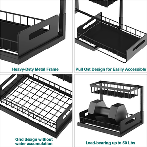 2-Tier trượt màu đen kéo ra khỏi tủ tổ chức dưới Tủ lưu trữ đa sử dụng dưới bồn rửa tổ chức - Product Image 3