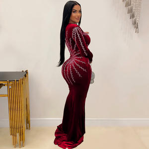 Vestido de fiesta de terciopelo vestido de fiesta con cuentas de diamantes de imitación elegante vestido de noche al por mayor - Product Image 6