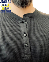 Nouveau design personnalisé vierge T-shirt poids lourd Streetwear T-shirt en coton épais pour hommes Chemise Henley à manches longues en tricot gaufré