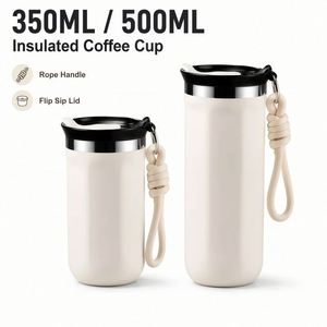 Gobelet isotherme en acier inoxydable 350ML 500ML avec couvercle et poignée en corde, tasse de voyage thermique portable pour voiture et bureau - Product Image 2