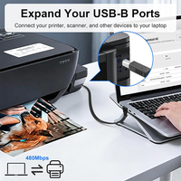Kabel Printer USB Pendek 90 Derajat USB 2.0 Tipe A ke B Kabel Datar Pendek untuk Printer USB