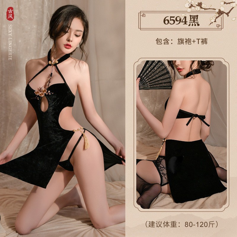 6594-life is like a dream-black-cheongsam + t-pants