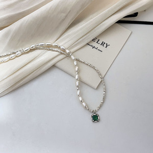Collier en argent sterling S925 Yinruitai avec émeraude et perle d'eau douce de qualité AAA, bijou élégant pour la clavicule, à porter au quotidien - Product Image 4