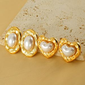 Light Luxury love Oval Earrings 18K Gold <b>Titanium</b> Steel Fashion Pearl Wrinkle Texture Earring <b>Stud</b> Earrings Wholesale - Product Image 1