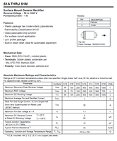Diodo Rectificador General S1K 800V 1A 1.1V (SMD DO-214AC) -55C a +150C 100% Original y con Código de Lote Rastreable