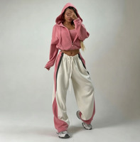 Ensemble de survêtement personnalisé pour femme, doux, rose, avec sweat à capuche court et pantalon de jogging large