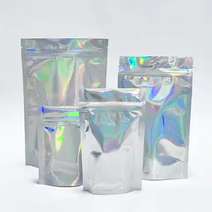 Impression personnalisée plastique refermable feuille d'aluminium mylar zip-lock emballage sac holographique