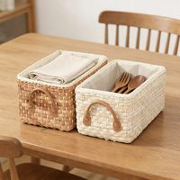 Panier de rangement rectangulaire en paille tressée de haute qualité avec poignée, panier de rangement naturel fait à la main en gros