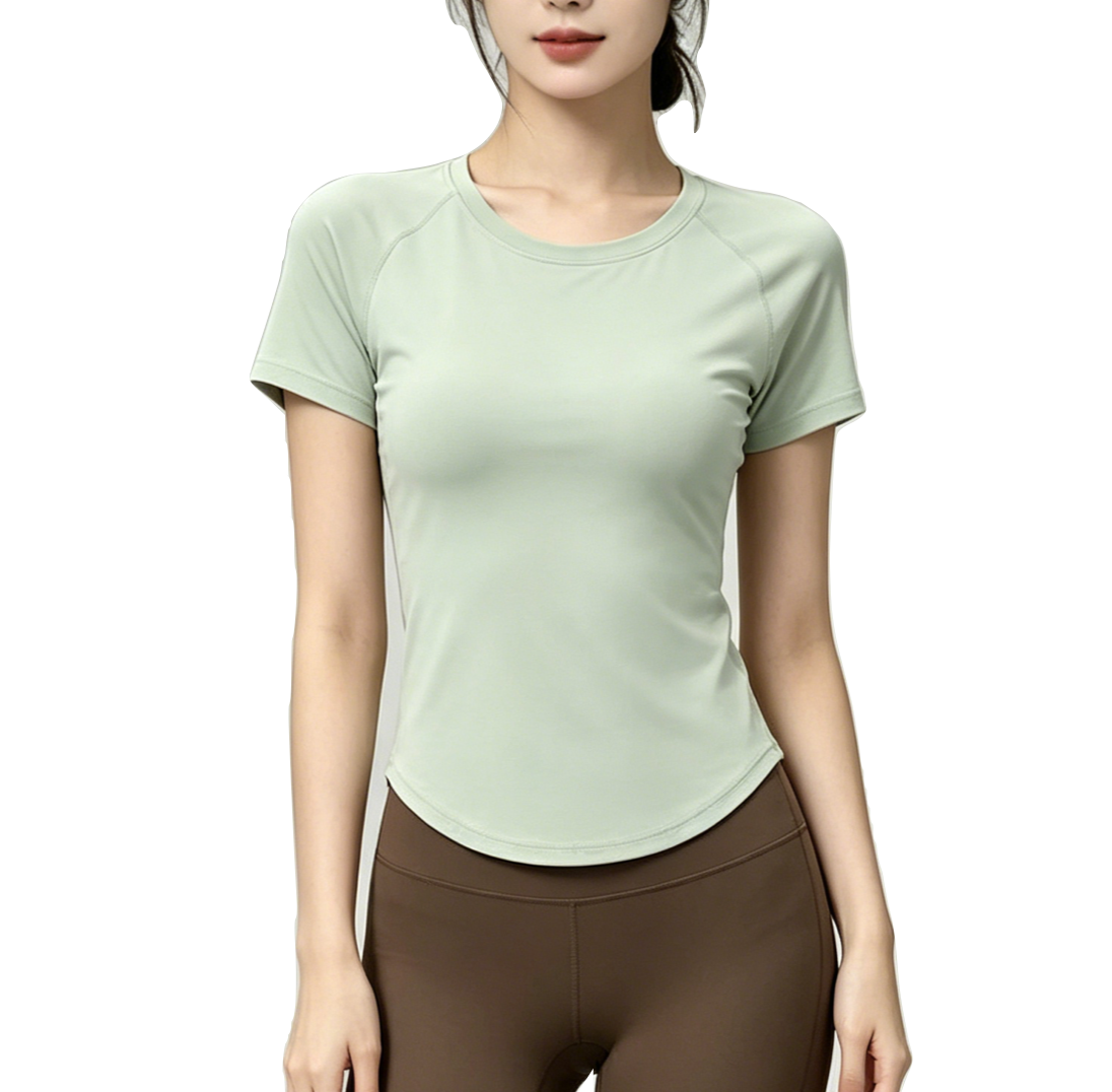 High-elastic Breathable Spandex/Polyester Womens Short-sleeve Yoga Top Slim-fit Figure-flattering Quick-drying T-shirt Sports