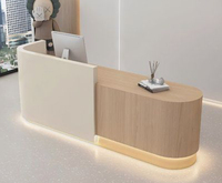 Bureau de réception moderne, logo couleur personnalisable, marbre et bois, bureau de réception de salon de beauté, bureau de réception en marbre