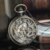 Montre de poche mécanique à remontage manuel, style vintage rétro steampunk, squelette dragon et phénix, avec chaîne, pour homme et femme, cadeau d'anniversaire