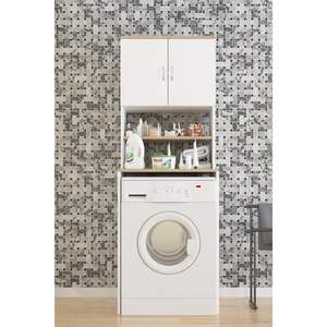 Modern 4-Shelf White Wood Bathroom Cabinet Washing Machine <b>Storage</b> Organizer <b>Laundry</b> <b>Unit</b> - Product Image 5