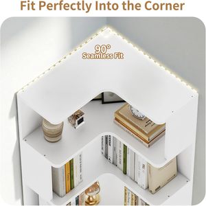 Étagère d'angle à cinq niveaux avec cloison, étagère de présentation indépendante en forme de L, idéale pour la maison, le bureau ou le salon - Product Image 3