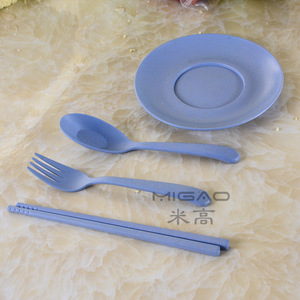 Juego de cubiertos de 6 piezas de fibra de paja de trigo Migao, vajilla redonda ecológica para picnic, regalo para adultos - Product Image 4
