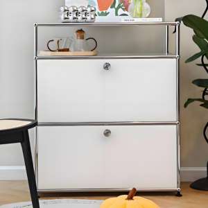 Armoire modulaire à 2 portes DIY, design nordique moderne en acier inoxydable avec roulettes, rangement polyvalent pour hôtels et salles à manger - Product Image 4