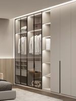 Dressing moderne sur mesure avec porte vitrée 2026, éclairage LED intégré, fermeture douce, armoire de chambre, personnalisation complète de la maison