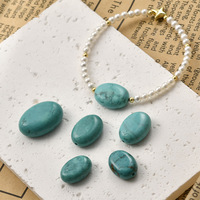 5 perles ovales plates vintage en turquoise, perles géométriques en pierres précieuses, breloques intercalaires à trou droit pour la fabrication de bijoux et d'artisanat DIY