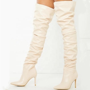 Botas de tacón de aguja de moda para mujer, de talla grande, con parte superior plisada, por encima de la rodilla, color liso, para invierno - Product Image 4