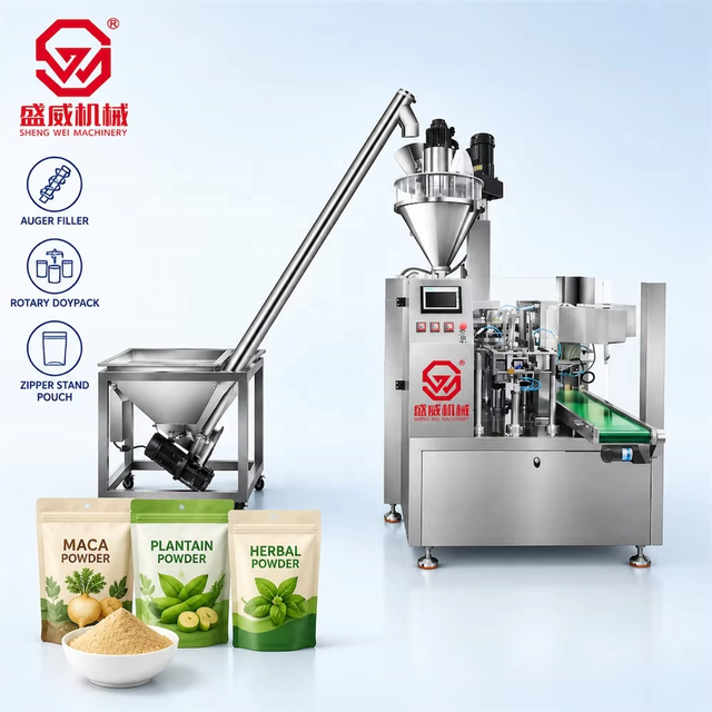Rotary Pouch Filling Stand up Ziplock Doypack Sealing Maca Plantail Leaf Powder Auger Screw Filler Packaging Machine