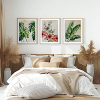 HAOWAI OEMODM Ensemble de 3 impressions murales Hibiscus, Décoration tropicale Monstera, Art abstrait Hawaïen Floral Exotique Bohème
