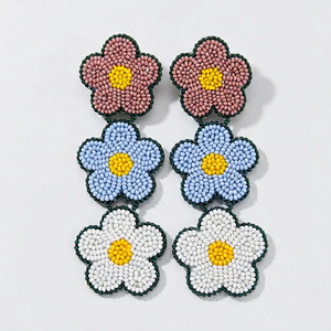 Handmade Beaded Polyester Embroidery <b>Appliques</b> Oval Shape Decorative Patch Set Multicolor Floral Design Party Use - Product Image 1