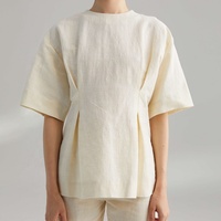 Chemise beige TONG pour femme, hauts RUI décontractés, taille plissée, col rond, en lin, chemise de bureau pour femme, chemise d'été pour femme, imprimé 2022