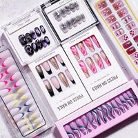 Faux Ongles Amande en Gel Souple Brillant Dégradé avec Motif Floral Rose, à Coller, pour Vente en Gros, avec Colle Incluse