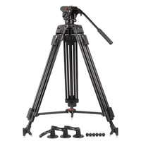 Tripod Aluminium 3-Seksi dengan Kaki Lipat, Pengunci, Peredam Hidrolik, dan Video Head