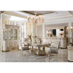 Bộ bàn ăn vẽ tay màu trắng và vàng, thiết kế cao cấp, nội thất phòng ăn phong cách châu Âu sang trọng - Product Image 3