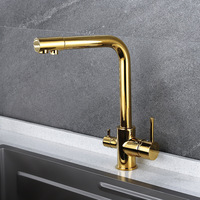 Robinet mélangeur de comptoir rotatif chaud/froid avec purificateur d'eau de luxe 3 voies pour cuisine, en laiton doré