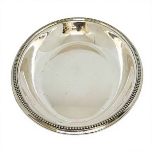 Bol de service alimentaire de haute qualité, plat en argent avec bordure perlée, assiettes en laiton et acier inoxydable faites à la main pour les fournitures hôtelières - Product Image 1