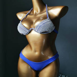 Women's Sexy Bikini <strong>Thongs</strong> 2 Piece Set Backless <strong>Swimming</strong> <strong>Costume</strong> Diamond Tassel Breathable Eco-Friendly Front Logo Nightclubwear - Product Image 3