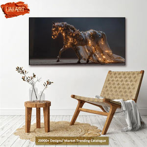 Peintures de chevaux noirs équestres de luxe, majestueuses et dorées, à motifs floraux, pour la décoration, art mural sur toile brillant - Product Image 6