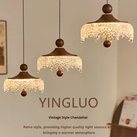 Lustre LED suspendu d'occasion en fer forgé, style goutte d'eau, rétro, couleur noyer, pour restaurant, lampe de couloir, style français, petite taille