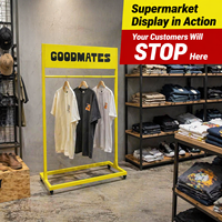 Présentoir à vêtements métallique robuste sur mesure en gros, support de suspension mobile pour vêtements avec en-tête personnalisable pour magasin de prêt-à-porter