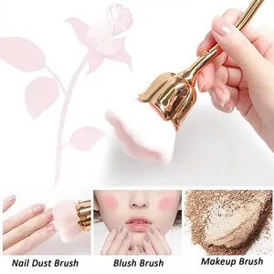 Flower Nail <b>Brush</b> for Manicure Gold Rose Shape Nail Art <b>Brush</b> <b>Round</b> Small UV Gel Polish Powder Cleaning Tools Nail Accessories - Product Image 2