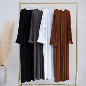紫峰OEM Ropa Islamica迪拜热卖素色设计女式长袖穆斯林连衣裙